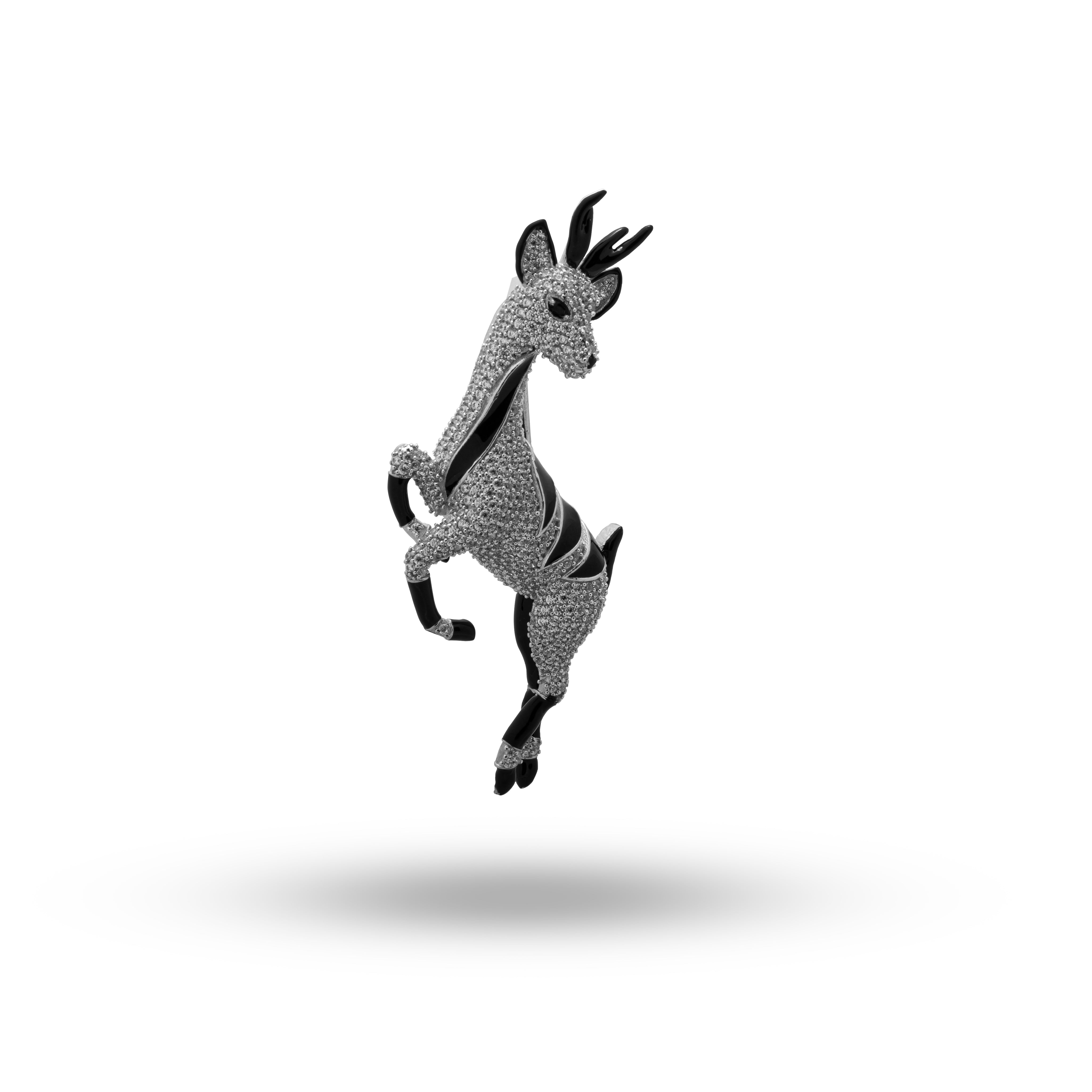 Sterling Silver Brooch with Deer design, Adorned with Cubic Zirconia