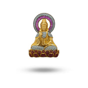 Buddha Cubic Zirconia 925 Sterling Silver Gold Plated Brooch Pin
