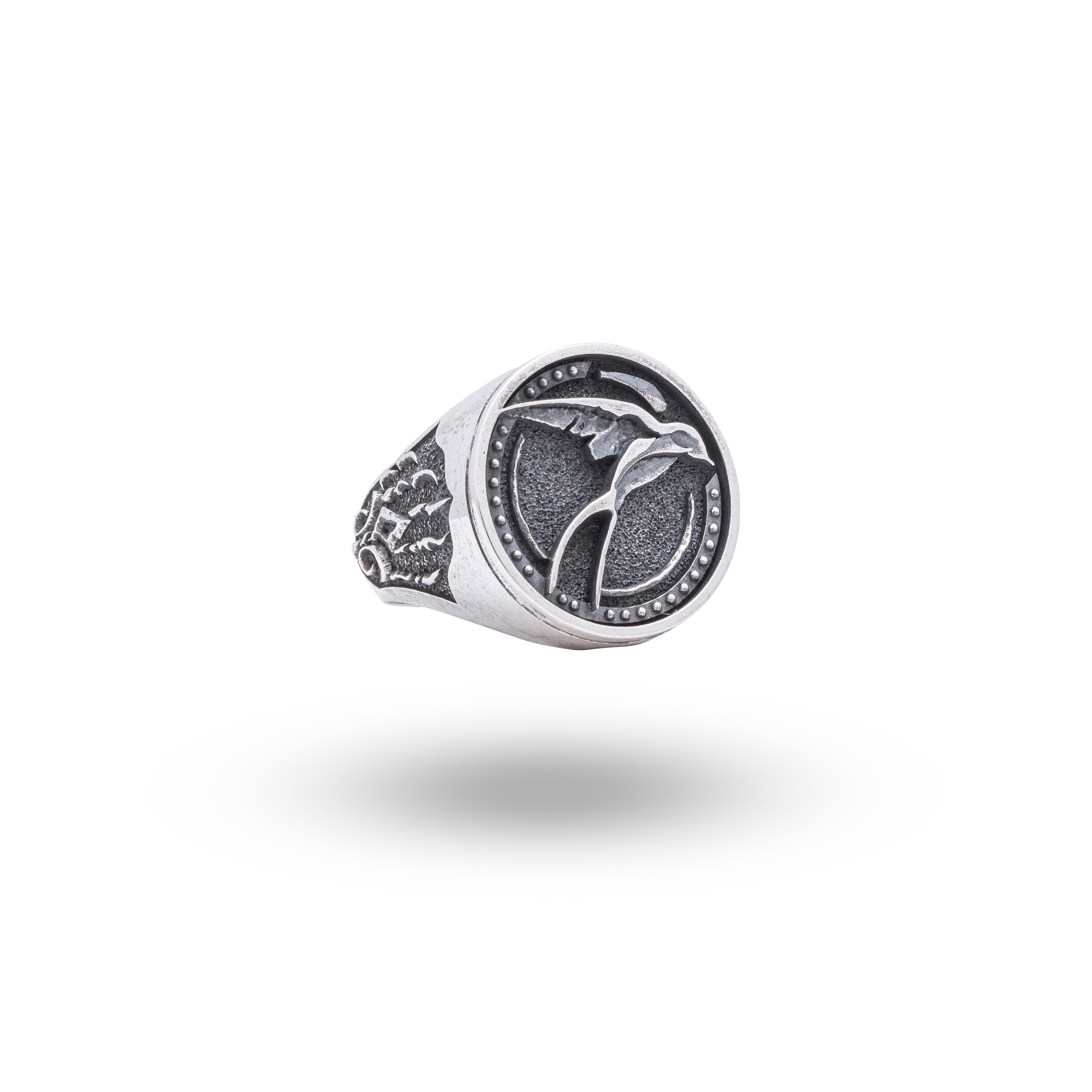 Side view of Flying Swallow Bird 925 Sterling Silver Ring showcasing oxidized silver and detailed swallow design.