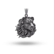 Calm Lion King 925 Sterling Silver Pendant showcasing oxidized silver lion head