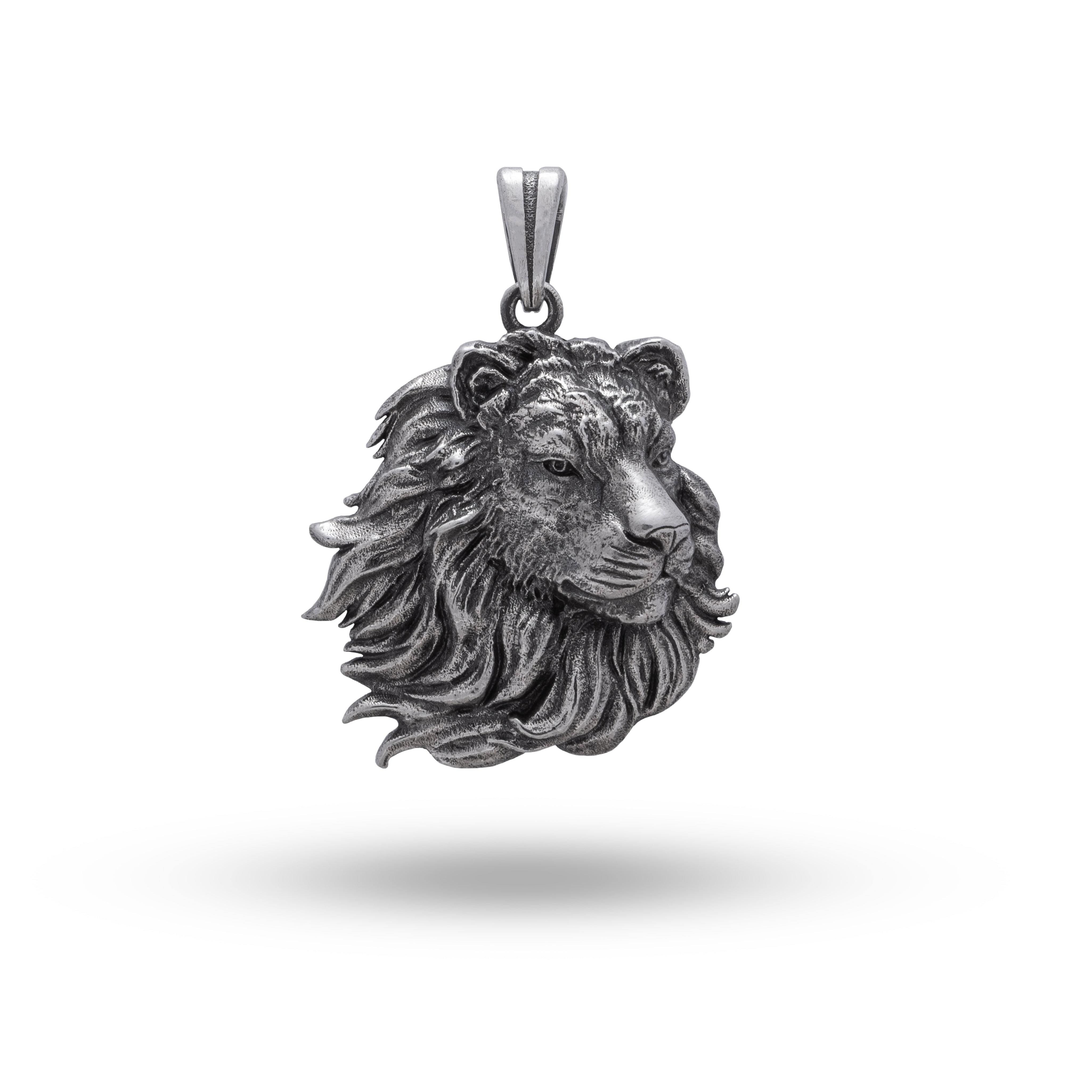 Calm Lion King 925 Sterling Silver Pendant showcasing oxidized silver lion head