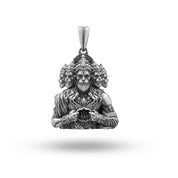 Front view of Panchmukhi Hanuman 925 sterling silver pendant in oxidized finish, showcasing intricate detail.