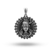 Sterling Silver Pendant featuring Lord Shiva's third eye in oxidized silver on a round shape with intricate craftsmanship.