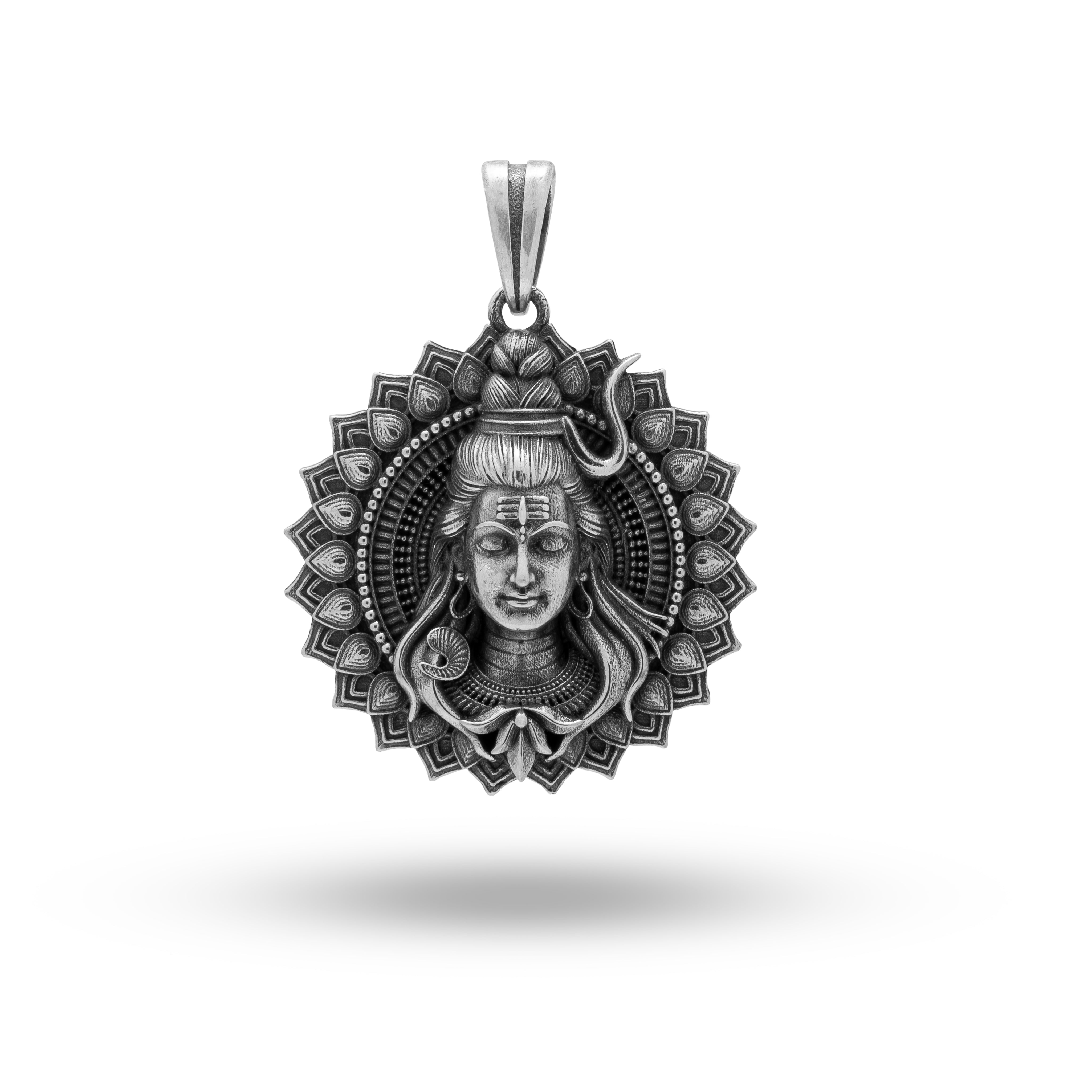 Sterling Silver Pendant featuring Lord Shiva's third eye in oxidized silver on a round shape with intricate craftsmanship.