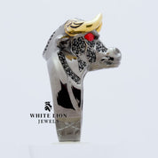 Golden Horned Black Cz Bull Taurus 925 Sterling Silver Ring
