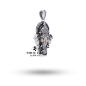 Back view of the intricate Lord Ganesha 925 Sterling Silver Pendant highlighting the fine detail in oxidized silver.