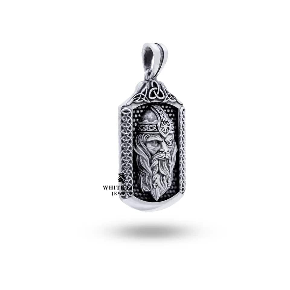 Side angle showcasing the craftsmanship of the 925 Sterling Silver Odin Pendant