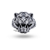 Exquisite Sabar Tooth Tiger Face Ring by White Lion Jewels in oxidized silver
