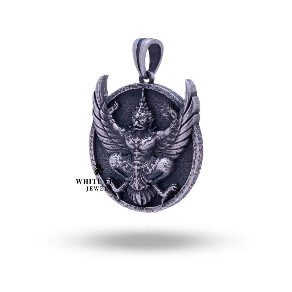 Oxidized Silver Pendant depicting Tibetan Garuda motif