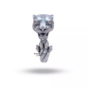 Detailed shot of Jaguar Panther Cat Pantera Ring showing handcrafted artistry in 925 sterling silver.