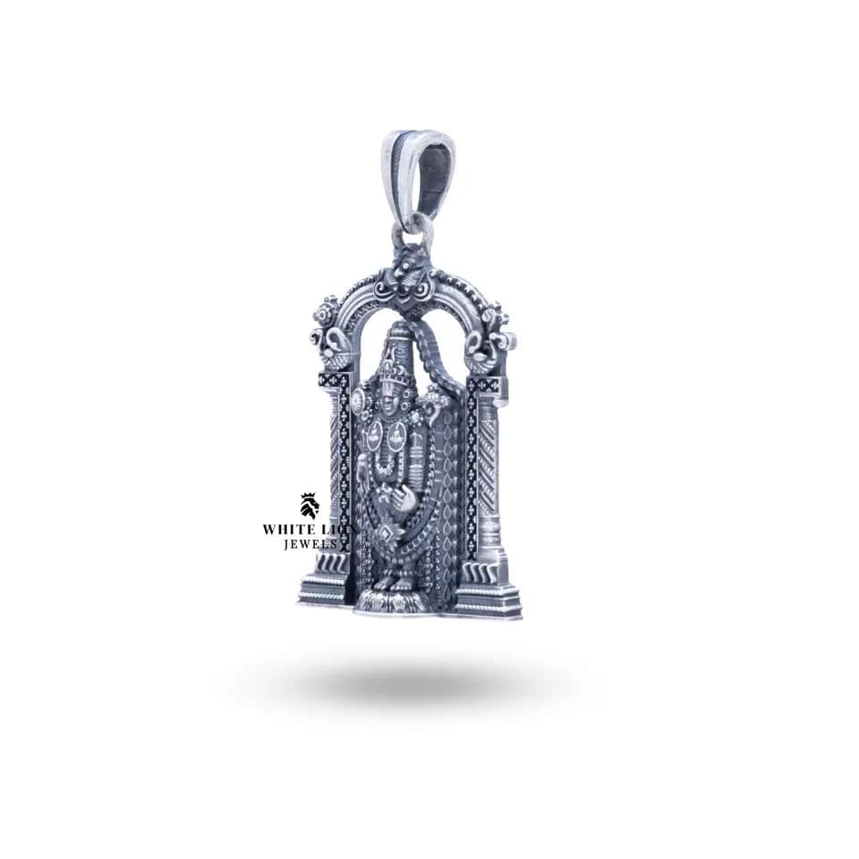 Close-up detailed view of 925 Sterling Silver Pendant featuring Lord Tirupati Balaji