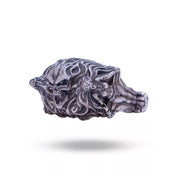 Handcrafted oxidized silver ring featuring a unique design, ideal for themed events