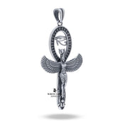 Side view of Isis Ankh Pendant showcasing its intricate sterling silver design