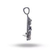 Back view of Hanuman Pendant in oxidized sterling silver highlighting artisanal design