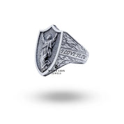 Close-up of the Jesus Lord Savior 925 ring's detailed craftsmanship and faith symbols.
