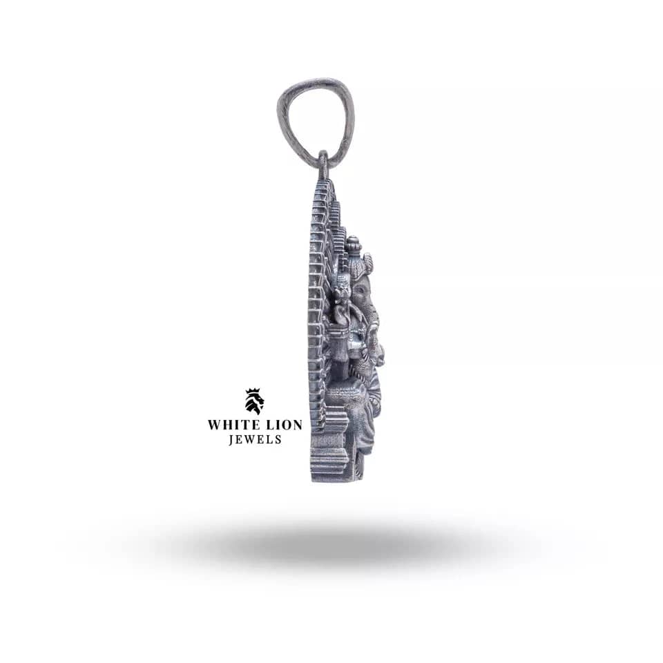 Elegant Oxidized Silver Pendant Featuring Ganesha Design