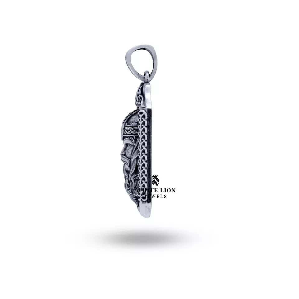 Detailed view highlighting the oxidized finish of the Odin God Of Wisdom Pendant