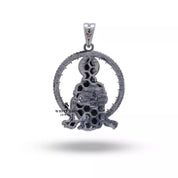 Hanuman Pendant worn with a traditional outfit, crafted in oxidized 925 Sterling Silver from White Lion Jewels