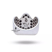 Detailed image of diamond accent in Gothic Devil Skull Skeleton 925 sterling silver ring, luxurious piece by White Lion Jewels.