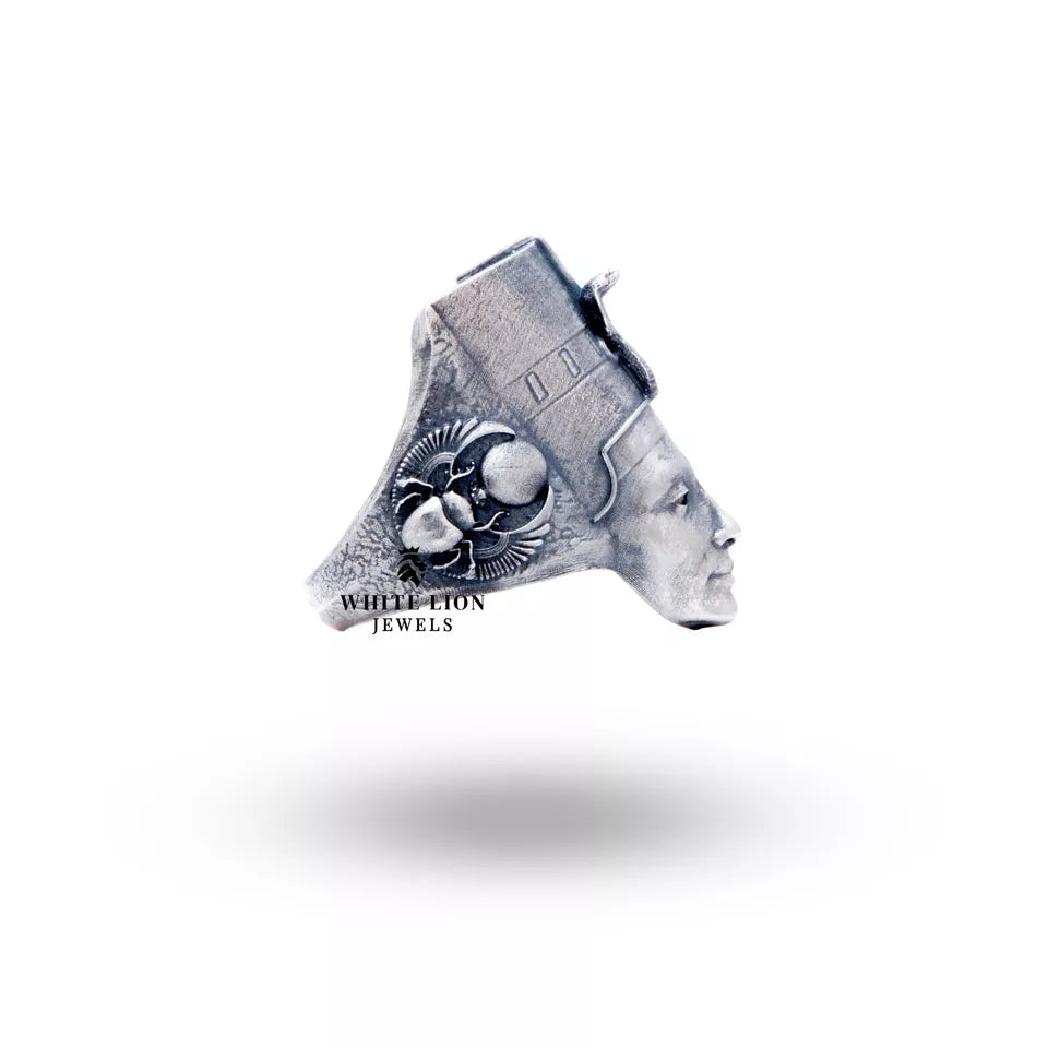 Statement oxidized silver ring from White Lion Jewels, Egyptian-inspired design
