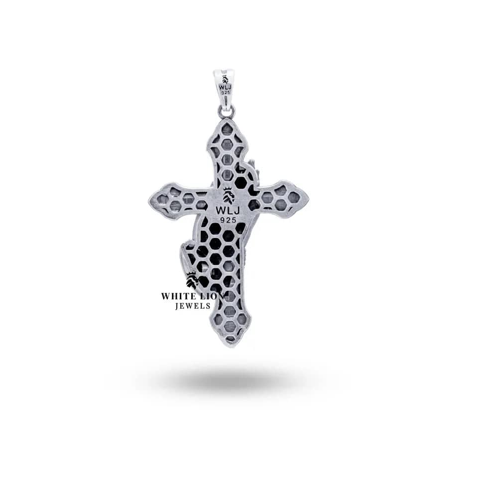 Styled setup of Praying Hands Cross 925 Sterling Silver Pendant paired with a silver chain, ideal for elegant wear.