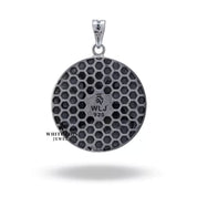 Artisan-crafted gryphon mythical pendant in sterling silver, emphasizing its elegant oxidized silver sheen