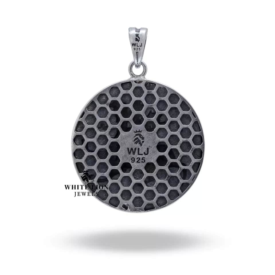 Artisan-crafted gryphon mythical pendant in sterling silver, emphasizing its elegant oxidized silver sheen