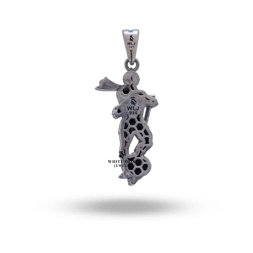 Intricately detailed Hanuman pendant in oxidized 925 Sterling Silver, covered with warranty