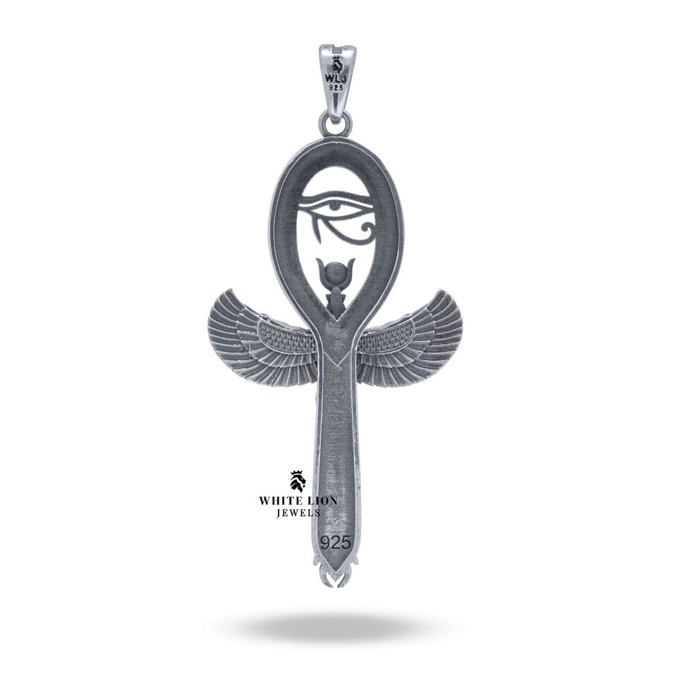 Model wearing Isis Ankh Pendant showing its elegant, cultural look