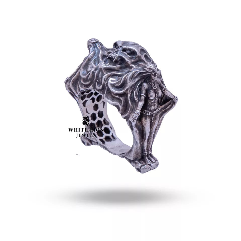Artisan-made 925 silver ring with protective coating, embodying dark elegance