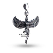 Back view of Isis Winged Egyptian 925 Sterling Silver Pendant, demonstrating detailed craftsmanship and antiqued finish.