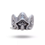 Side view of 925 sterling silver Gothic Devil Skull ring, handcrafted detailed skull and skeleton motif.
