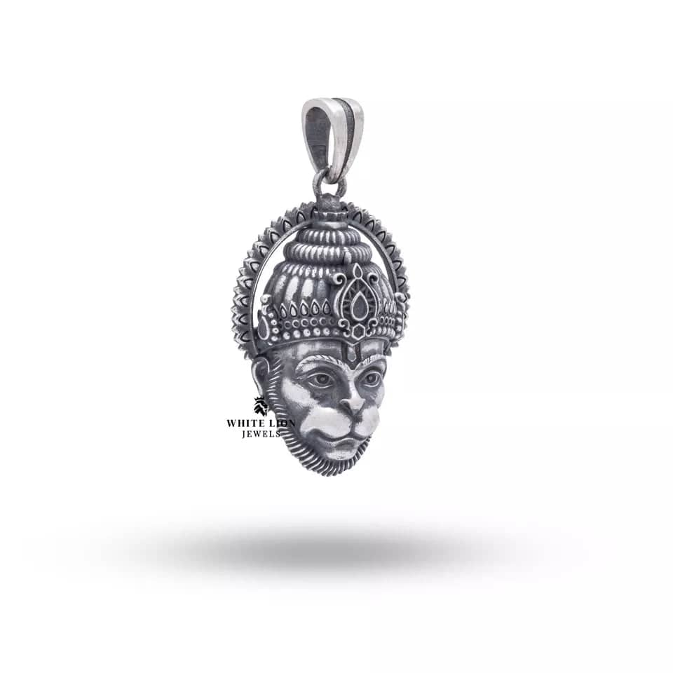 Elegant 925 Sterling Silver Hanuman Pendant with Intricate Details - Side View