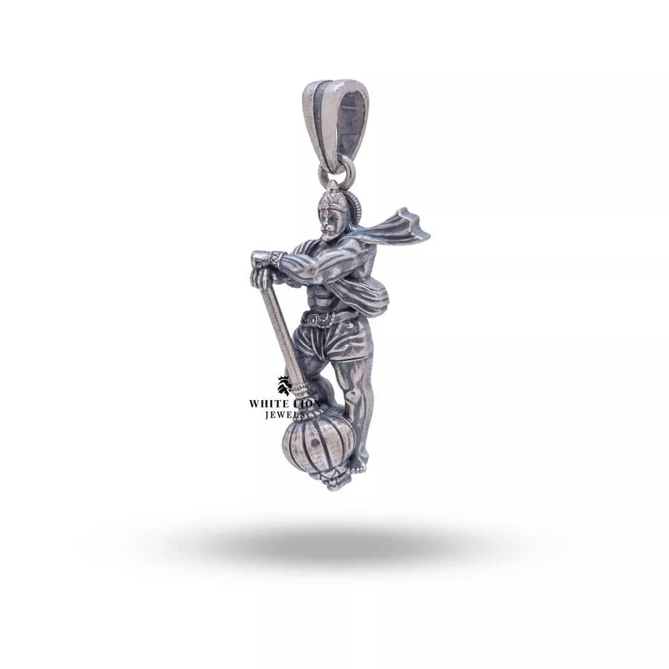 Divine Hanuman Pendant in 925 Sterling Silver with oxidized finish by White Lion Jewels