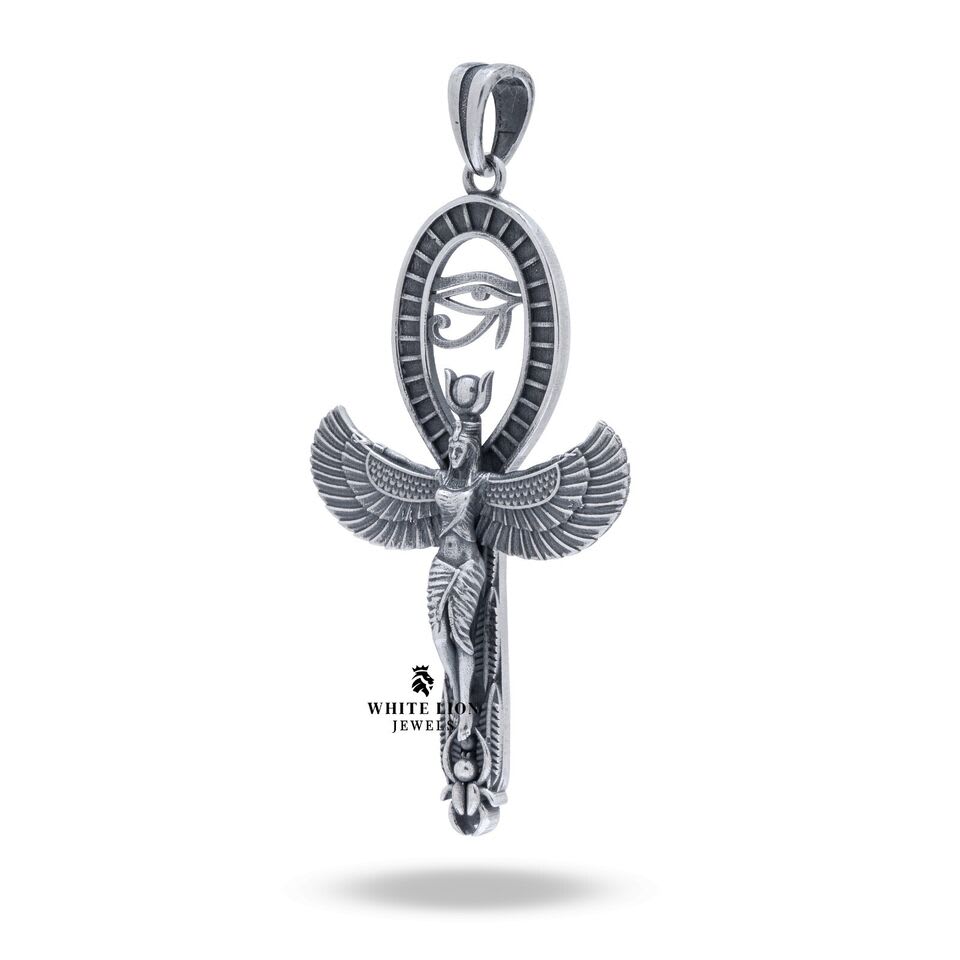 Back view of Isis Ankh Egyptian Pendant in Oxidized Silver