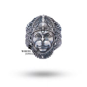 Side view showing the intricate details of Hanuman 925 Sterling Silver Ring, luxury handcrafted jewelry.