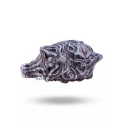 925 purity sterling silver ring with intricate detailing and a dark elegant theme