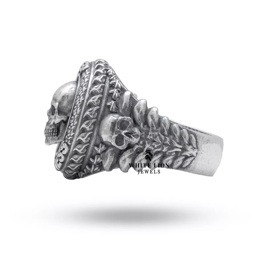 Side view of Deep Darkness 925 Sterling Silver Ring showcasing handcrafted detailing in oxidized silver