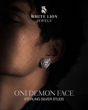 Oni Demon Face Silver Ear Studs | 925 Sterling | Oxidized Finish | Unique Artisan Jewelry