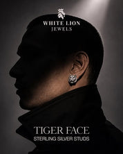 Tiger Face Sterling Silver Ear Studs | Unique Design | Oxidized Finish | Luxury Jewelry