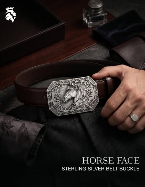 Artistic 3D Horse Face Belt Buckle | 925 Sterling Silver | Luxurious Design | Unique Accessory