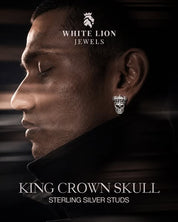 King Crown Skull Ear Studs | 925 Sterling Silver | Oxidized Finish | Unique Unisex Jewelry