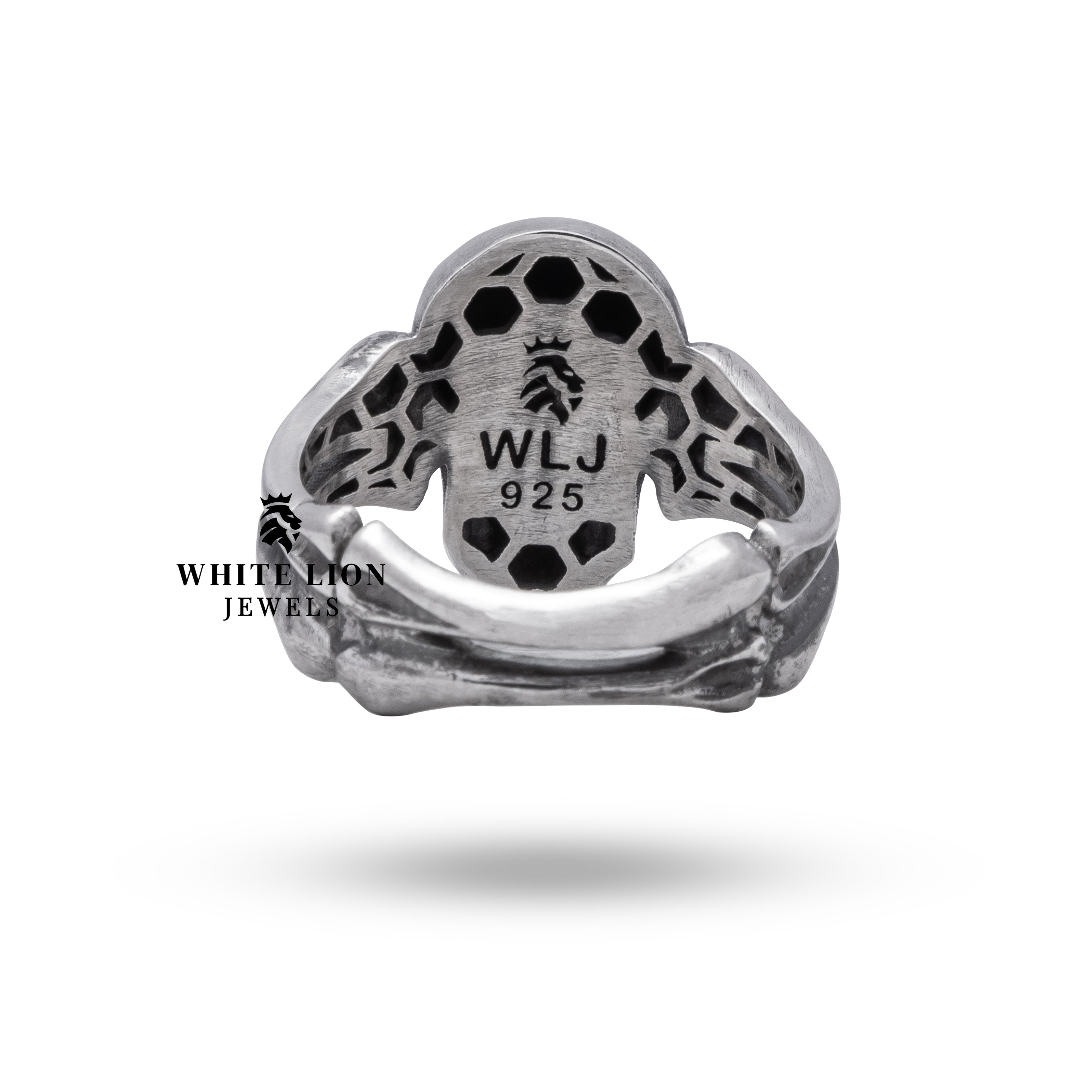 Bone Skull 925 sterling silver ring worn on finger for styling