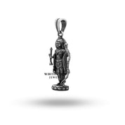 Side angle of Shree Rama 925 Sterling Silver Pendant showcasing its thickness and detail.