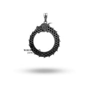 Ouroboros Dragon Pendant, handcrafted in oxidized Sterling Silver, symbolizes eternity, available at White Lion Jewels.