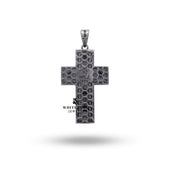 Model wearing Open Jaw Skull Cross Pendant for gothic style inspiration and statement fashion wear