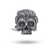 Gothic skull ring in 925 sterling silver with gentleman mustache design