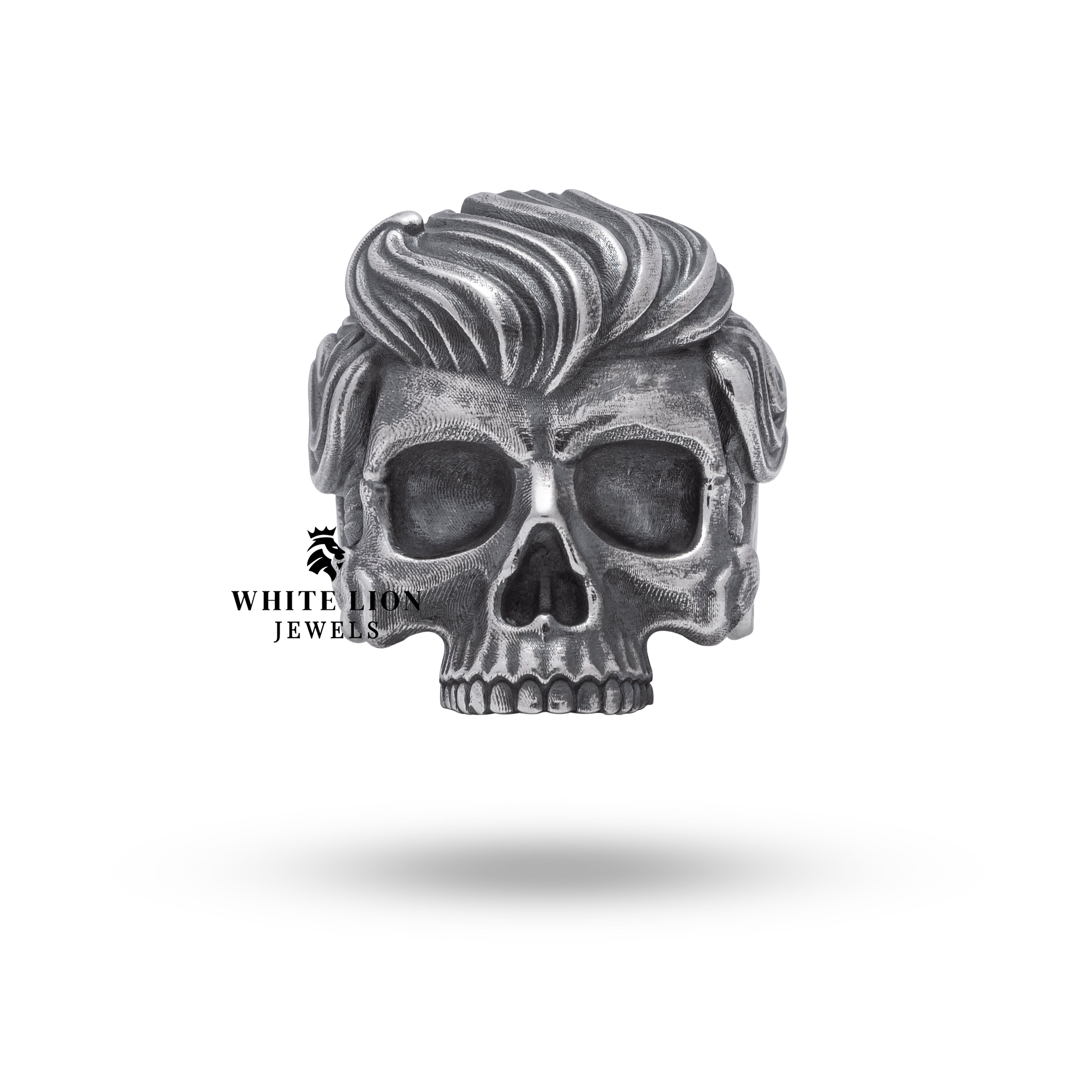 Gothic skull ring in 925 sterling silver with gentleman mustache design