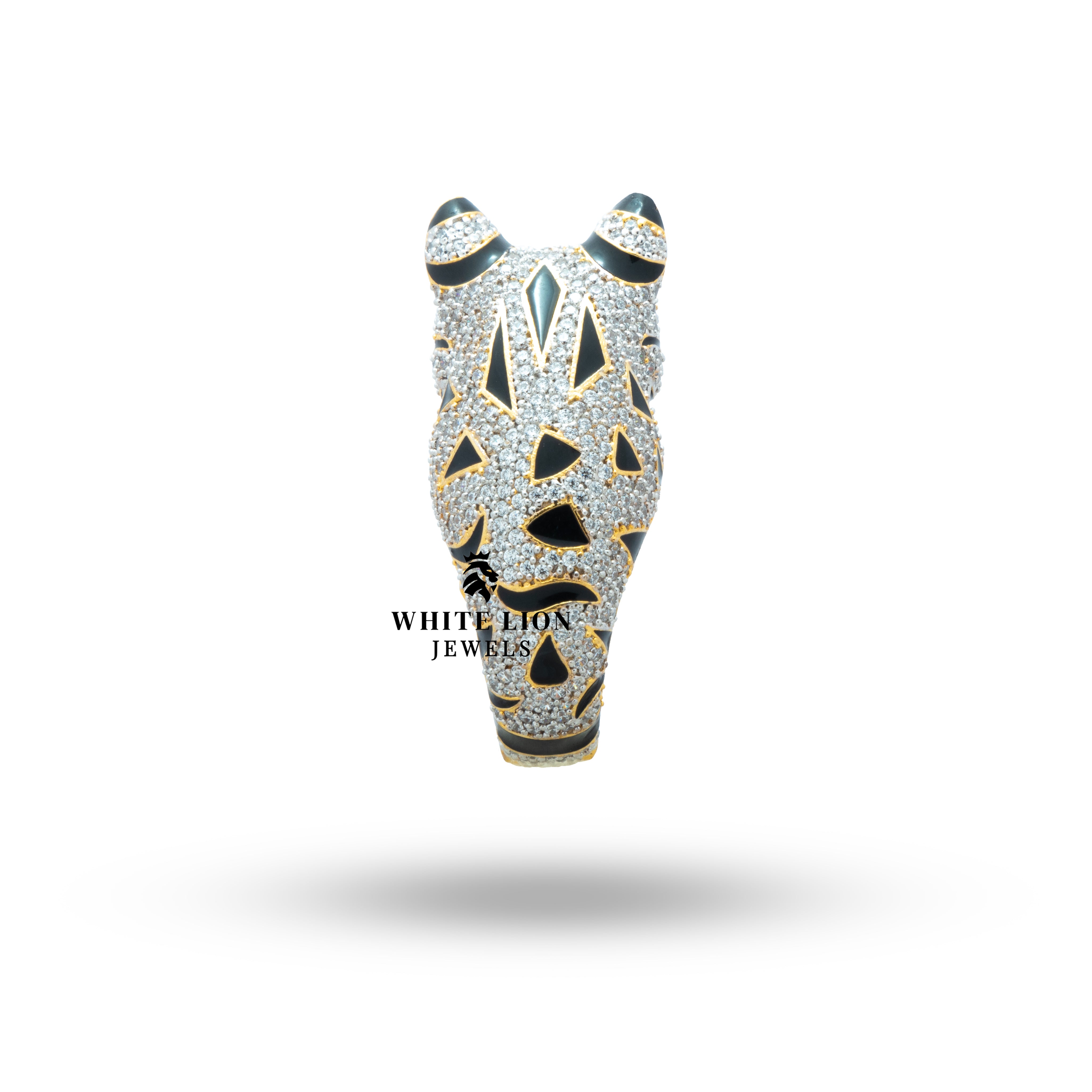 Cat Cubic Zirconia Iced Out Ring presented in a jewelry box ideal for gifting.