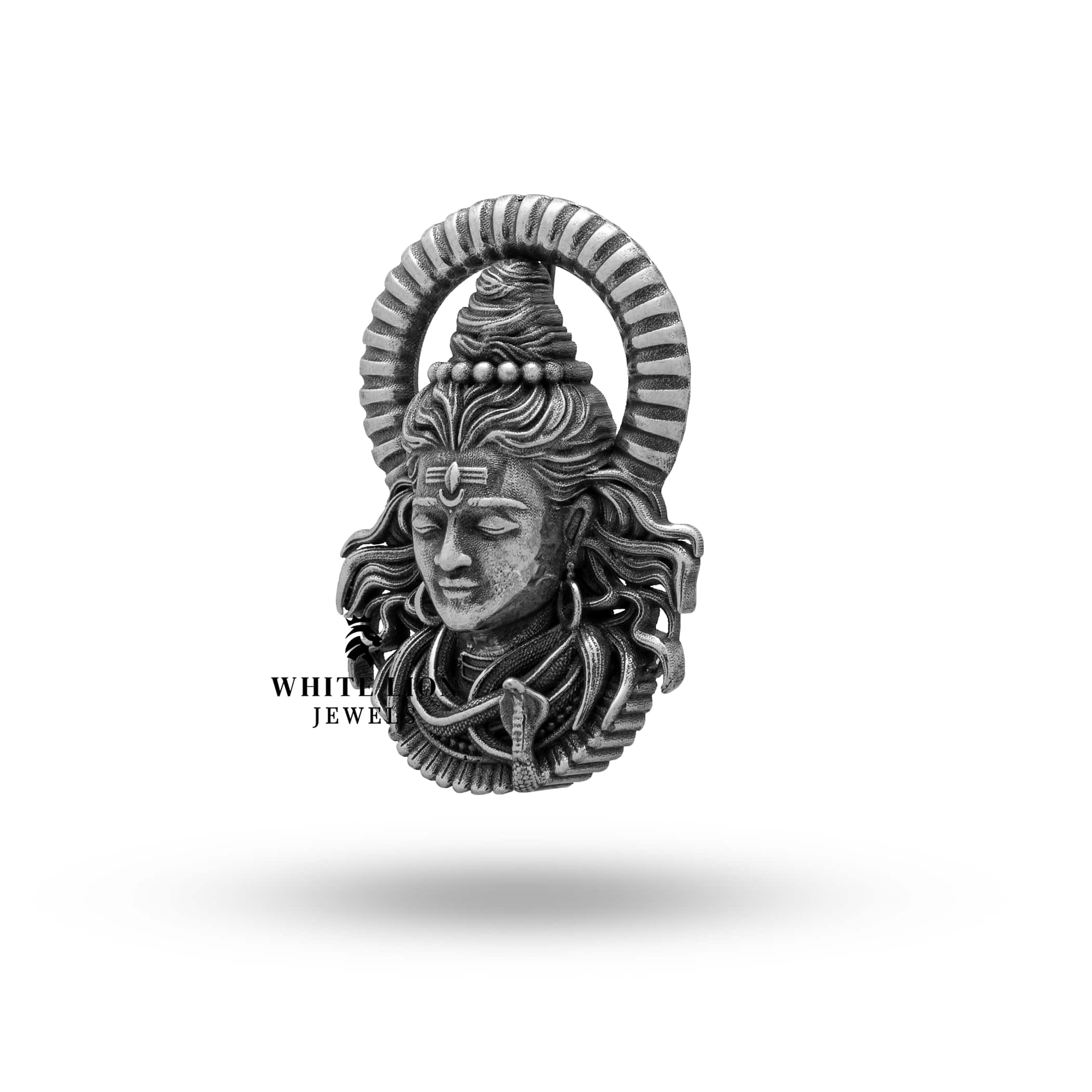Oxidized Sterling Silver brooch of Lord Shiva, handcrafted by White Lion Jewels